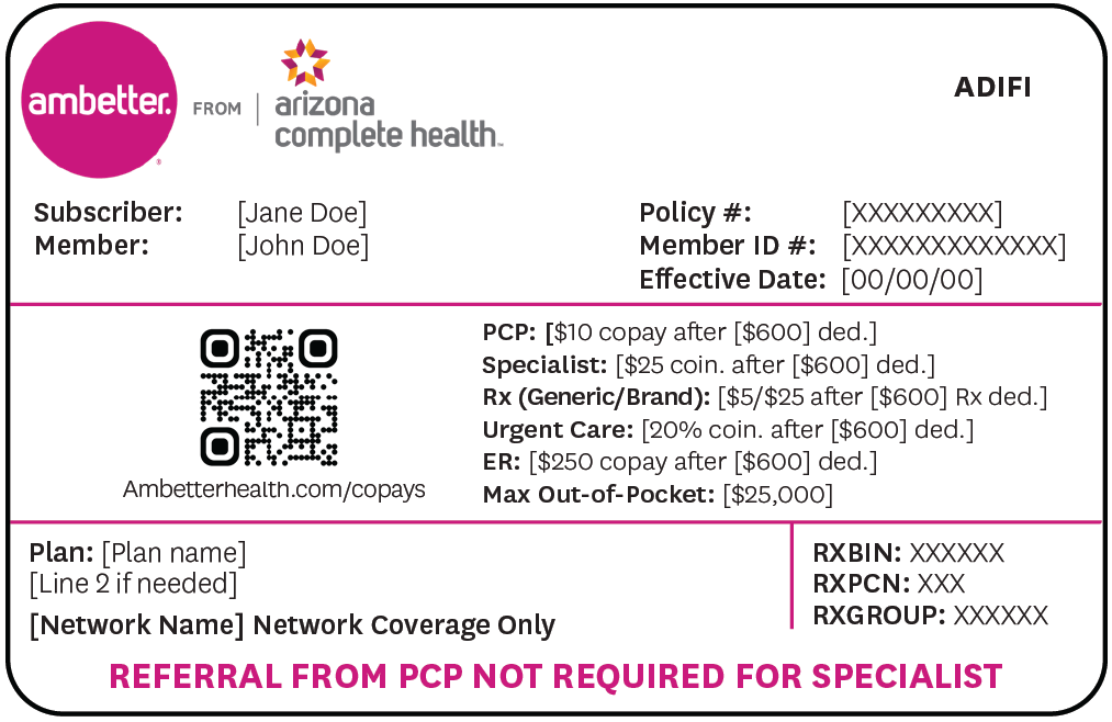 Ambetter from Arizona Complete Health sample ID card