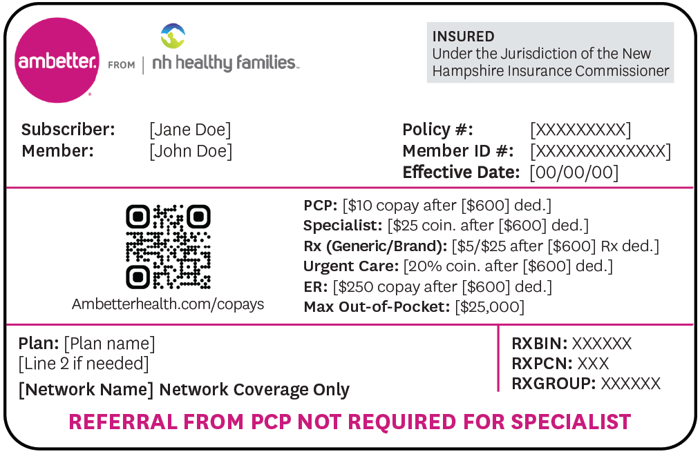 Ambetter from NH Healthy Families member ID card