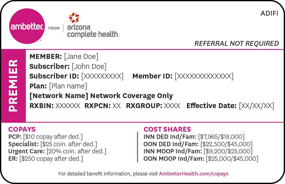 Ambetter from Arizona Complete Health Premier sample ID card