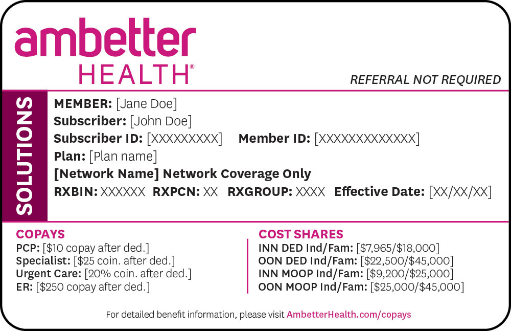 Ambetter from MHS Solutions sample ID card