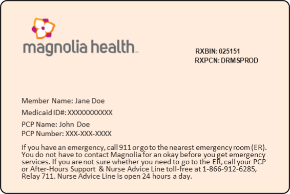 Magnolia Health MississippiCAN member ID card sample