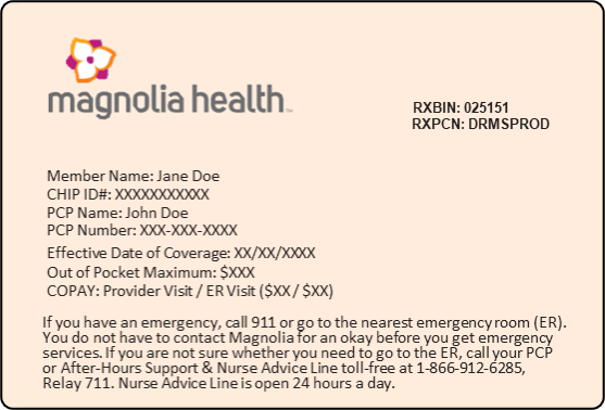 Magnolia Health Mississippi CHIP member ID card sample