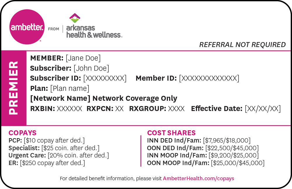 Ambetter from arkansas health and wellness premier member ID card